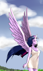 Size: 600x1000 | Tagged: safe, artist:cofotory, derpibooru import, twilight sparkle, twilight sparkle (alicorn), alicorn, human, horned humanization, humanized, pony coloring, solo, winged humanization