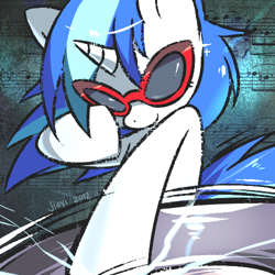 Size: 500x500 | Tagged: safe, artist:jiayi, dj pon-3, vinyl scratch, pony, unicorn, female, hooves, horn, mare, record, solo, sunglasses