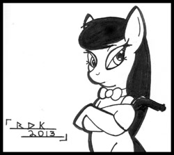 Size: 570x509 | Tagged: safe, artist:rdk, octavia melody, earth pony, pony, monochrome, secret agent, solo, traditional art