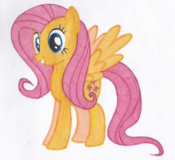 Size: 1684x1541 | Tagged: safe, artist:calestayumi, fluttershy, pegasus, pony, smiling, solo, traditional art