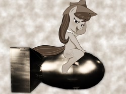 Size: 500x374 | Tagged: artist needed, safe, octavia melody, earth pony, pony, atomic bomb, bomb, dr. strangelove, hat, not porn, nuclear weapon, riding, riding a bomb, solo