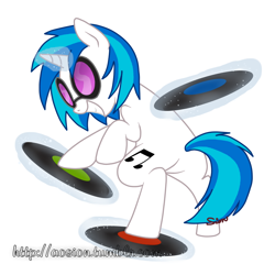 Size: 900x900 | Tagged: safe, artist:sion, dj pon-3, vinyl scratch, pony, unicorn, grin, record, solo