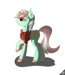 Size: 1000x1153 | Tagged: safe, artist:capseys, lyra heartstrings, pony, unicorn, clothes, female, horn, mare, solo