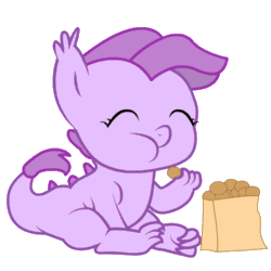 Size: 500x500 | Tagged: safe, artist:carnifex, oc, oc only, oc:lavender, dracony, hybrid, animated, eating, interspecies offspring, lavandorable, offspring, parent:rarity, parent:spike, parents:sparity, simple background, solo, transparent background