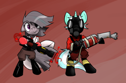 Size: 1024x675 | Tagged: safe, artist:tallaferroxiv, lyra heartstrings, marble pie, pony, unicorn, female, horn, mare, team fortress 2