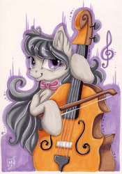 Size: 1024x1460 | Tagged: safe, artist:kattvalk, octavia melody, earth pony, pony, bipedal, cello, marker drawing, musical instrument, solo, traditional art