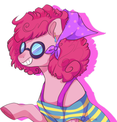 Size: 950x1000 | Tagged: safe, artist:yuyusunshine, pinkie pie, pony, bandana, clothes, ear piercing, earring, funky, glasses, jewelry, piercing, shirt, simple background, smiling, solo, sunglasses, transparent background