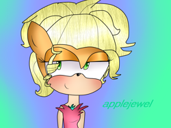 Size: 1600x1200 | Tagged: safe, artist:abrilelizabeth, applejack, anthro, simple ways, applejewel, solo, sonic the hedgehog (series), sonicified