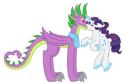 Size: 1092x732 | Tagged: safe, artist:dragonladyart123, rarity, spike, dragon, pony, unicorn, female, kissing, male, older, older spike, quadrupedal spike, shipping, sparity, straight