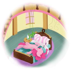 Size: 2991x3001 | Tagged: safe, artist:savtikah, gummy, pinkie pie, earth pony, pony, bed, high res, pillow, sleeping, zzz