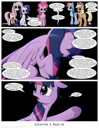 Size: 1200x1552 | Tagged: safe, artist:deusexequus, derpibooru import, applejack, fluttershy, pinkie pie, rainbow dash, rarity, twilight sparkle, alicorn, earth pony, pegasus, pony, unicorn, comic:fix, applejack's hat, black background, comic, cowboy hat, crying, hat, implied cozy glow, implied lord tirek, implied queen chrysalis, mane six, simple background, speech bubble