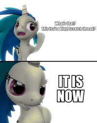 Size: 960x1205 | Tagged: safe, artist:pinkie diane roosevelt phd, dj pon-3, vinyl scratch, pony, unicorn, 3d, gmod, reaction image, solo