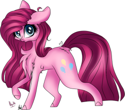 Size: 815x717 | Tagged: safe, artist:flaming-rainbow78, artist:ilynalta, pinkie pie, earth pony, pony, chest fluff, fluffy, pinkamena diane pie, raised hoof, simple background, solo, transparent background, walking