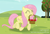 Size: 4355x2980 | Tagged: safe, artist:shutterflyeqd, fluttershy, pegasus, pony, absurd resolution, apple, basket, cute, eyes closed, female, flower, food, grass, mare, mouth hold, shyabetes, sky, smiling, solo, tree