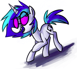 Size: 500x452 | Tagged: safe, artist:ghost, dj pon-3, vinyl scratch, pony, unicorn, raised hoof, simple background, smiling, solo, white background