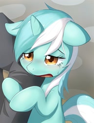 Size: 926x1205 | Tagged: safe, artist:aymint, lyra heartstrings, human, pony, unicorn, crying, cute, female, hug, humie, mare, open mouth, sad