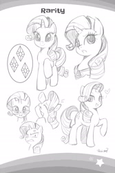 Size: 2107x3160 | Tagged: safe, seven seas, rarity, pony, unicorn, my little pony: the manga, my little pony: the manga volume 1, spoiler:manga, spoiler:manga1, angry, cross-popping veins, cute, cutie mark, element of generosity, glasses, heart, monochrome, raribetes, sketch gallery, the worst possible thing