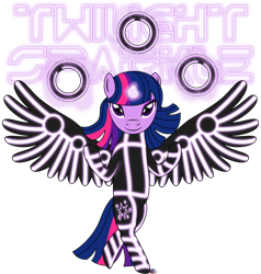 Size: 872x916 | Tagged: safe, artist:guykarat, derpibooru import, twilight sparkle, twilight sparkle (alicorn), alicorn, pony, crossover, female, mare, parody, signature, solo, tron, tron legacy