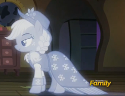 Size: 1377x1065 | Tagged: safe, screencap, applejack, spirit of hearth's warming past, earth pony, pony, a hearth's warming tail, discovery family logo, solo, spirit
