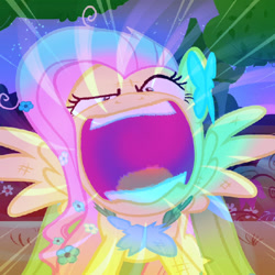Size: 560x560 | Tagged: safe, edit, edited screencap, screencap, fluttershy, pegasus, pony, the best night ever, clothes, cropped, dress, flutterrage, gala dress, hypernova, solo, you're going to love me