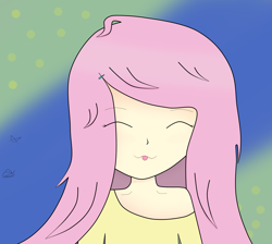 Size: 1899x1700 | Tagged: safe, fluttershy, human, :3, clothes, eyes closed, humanized, off shoulder, solo, tongue out