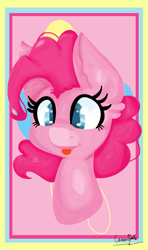 Size: 745x1260 | Tagged: safe, artist:cometsparke, pinkie pie, earth pony, pony, bust, female, mare, ms paint, portrait, solo, tongue out