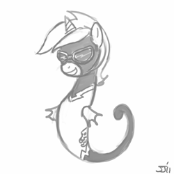 Size: 700x700 | Tagged: safe, artist:johnjoseco, lyra heartstrings, sea pony, clothes, costume, grayscale, monochrome, nightmare night, seapony lyra, shadowbolts, solo