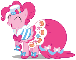 Size: 3771x3000 | Tagged: safe, artist:brony-works, pinkie pie, pony, the best night ever, clothes, dress, eyes closed, gala dress, happy, high res, raised hoof, simple background, smiling, solo, transparent background, vector