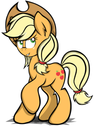 Size: 725x963 | Tagged: safe, artist:kristysk, applejack, earth pony, pony, applejack's hat, blonde, blonde mane, blonde tail, female, green eyes, mare, orange coat, solo