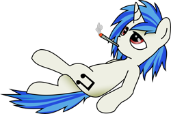 Size: 11492x7696 | Tagged: safe, artist:knoeki, artist:lurarin, dj pon-3, vinyl scratch, pony, unicorn, absurd resolution, cutie mark, drugs, female, hooves, horn, joint, lying down, mare, marijuana, smoking, solo, vector