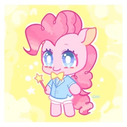 Size: 640x640 | Tagged: safe, artist:罗斯, pinkie pie, earth pony, pony, bowtie, clothes, cute, diapinkes, looking at you, solo, wand