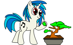 Size: 640x400 | Tagged: safe, artist:youwillneverkno, dj pon-3, vinyl scratch, pony, unicorn, bonsai, eating, heterochromia, solo