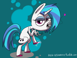 Size: 1280x960 | Tagged: safe, dj pon-3, vinyl scratch, pony, unicorn, ask-derpyweas, cigarette, heart, solo