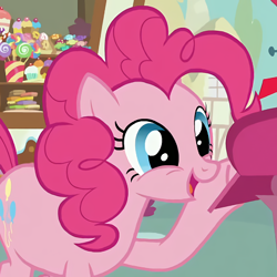 Size: 432x432 | Tagged: safe, screencap, pinkie pie, earth pony, pony, wonderbolts academy, cropped, female, happy, mare, open mouth, solo