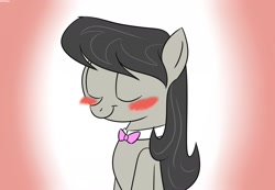 Size: 1280x886 | Tagged: safe, artist:mofetafrombrooklyn, octavia melody, earth pony, pony, black mane, blushing, female, gray coat, mare, solo