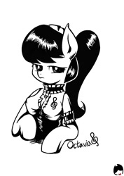 Size: 720x1018 | Tagged: safe, octavia melody, anthro, arm hooves, black and white, clothes, grayscale, maid, monochrome, solo