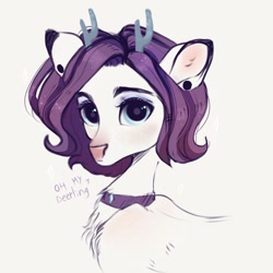 Size: 1280x1279 | Tagged: safe, artist:sarkarozka, rarity, deer, deer pony, original species, alternate hairstyle, bust, deerified, ear piercing, horns, piercing, portrait, short hair, species swap