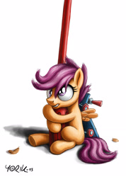 Size: 1860x2612 | Tagged: safe, artist:pia-sama, scootaloo, crash, derp, lamppost, scootacrash, scooter, solo