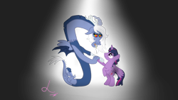 Size: 1024x576 | Tagged: safe, artist:princesslovelypony, derpibooru import, discord, dusk shine, eris, prince dusk, twilight sparkle, twilight sparkle (alicorn), alicorn, three's a crowd, blue flu, discolight, duskeris, female, glass of water, male, rule 63, scene interpretation, shipping, straight