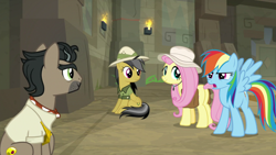 Size: 1920x1080 | Tagged: safe, derpibooru import, screencap, daring do, doctor caballeron, fluttershy, rainbow dash, pegasus, pony, daring doubt