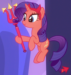 Size: 510x540 | Tagged: safe, screencap, rarity, pony, unicorn, the saddle row review, cropped, devil horns, devil rarity, shoulder devil, solo