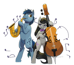 Size: 1024x896 | Tagged: safe, artist:idrawweeklypony, blues, noteworthy, octavia melody, earth pony, pony, cello, musical instrument, saxophone