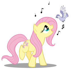 Size: 1000x1000 | Tagged: safe, artist:tuppkam1, fluttershy, bird, pegasus, pony, music notes, simple background, singing, solo, transparent background, vector, wingless