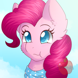 Size: 944x944 | Tagged: safe, artist:nana-yuka, pinkie pie, earth pony, pony, bust, clothes, portrait, puffy cheeks, scarf, solo