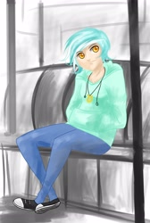 Size: 2272x3376 | Tagged: safe, artist:tao-mell, lyra heartstrings, human, clothes, hoodie, humanized, smiling, solo