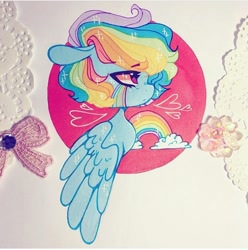 Size: 720x726 | Tagged: safe, artist:dollbunnie, derpibooru import, rainbow dash, pegasus, pony, eyebrows, instagram, marker drawing, rainbow, short mane, solo, traditional art