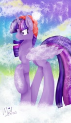 Size: 600x1024 | Tagged: safe, artist:myralilth, derpibooru import, twilight sparkle, twilight sparkle (alicorn), alicorn, pony, female, hat, mare, raised hoof, snow, snowfall, solo, winter