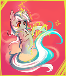 Size: 684x787 | Tagged: safe, artist:renaifoxi, lyra heartstrings, pony, unicorn, female, glowing horn, horn, magic, mare, signature, solo