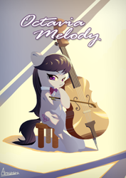 Size: 1280x1810 | Tagged: safe, artist:aruurara, octavia melody, earth pony, pony, bow (instrument), cello, cello bow, chair, musical instrument, sitting, solo, stool