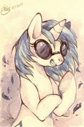 Size: 1280x1915 | Tagged: safe, artist:mi-eau, dj pon-3, vinyl scratch, pony, unicorn, solo, traditional art